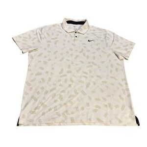 Nike Dri-Fit Tour White Tan Rake Line Polo Golf Shirt Men's XXL Double Swoosh‎